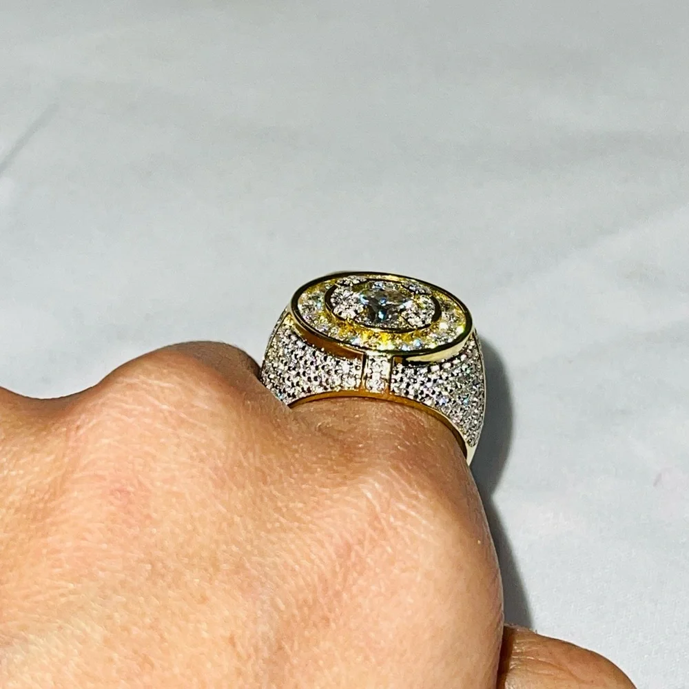 VS D Clarity GRA Certified Mens Iced out Ring 14k Gold Vermeil Lab Grown Diamond - Picture 8 of 13